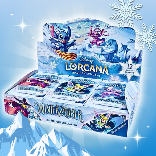 Disney Lorcana Winterzauber Booster Display Deutsch – 24 Boosterpacks, je 12 Karten inkl. Foil Karte, Sammelkartenspiel Box