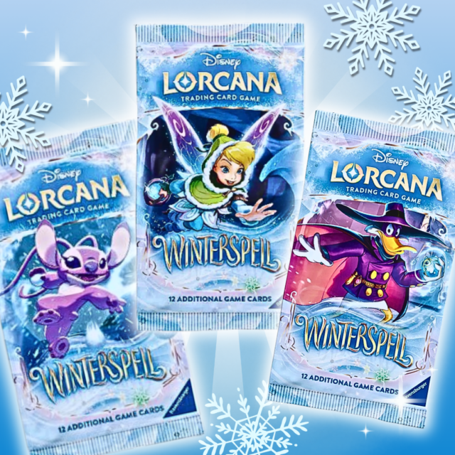 3x Disney Lorcana Winterspell Booster Englisch – 3 Boosterpacks, je 12 Karten inkl. Foil Karte, Sammelkartenspiel